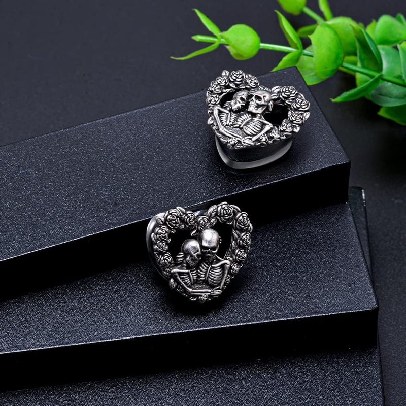 COOEAR Heart Ear Plugs Stainless Steel Tunnels Flared Shape Gauges Skull Stretcher Expander Earrings Size 0g to 1 inch. - Image 4